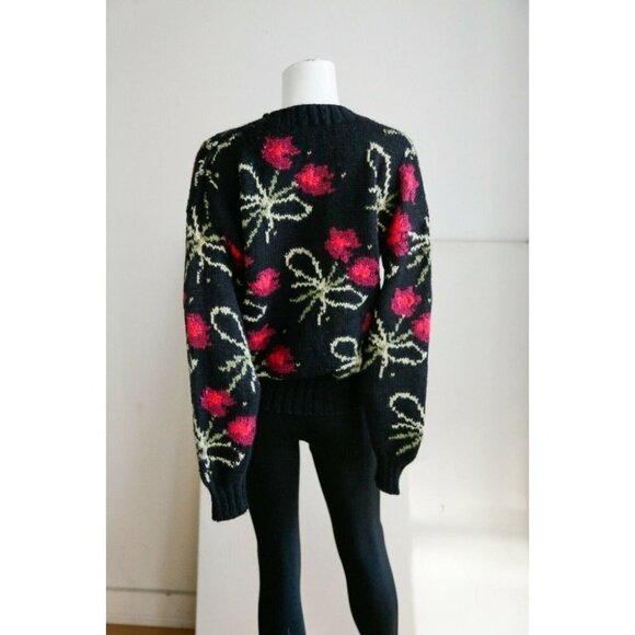 Vintage Y2K  Floral Novelty Print Black Pink Cute Statement Pullover S/M - Picture 8 of 9
